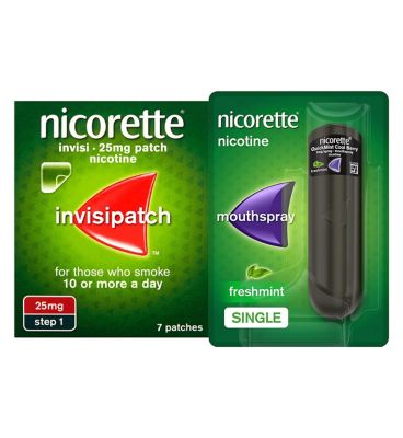 Nicorette Starter Bundle: Nicorette Invisi 25mg Patch 7 & QuickMist 1mg/spray Mouthspray Freshmint 150 sprays