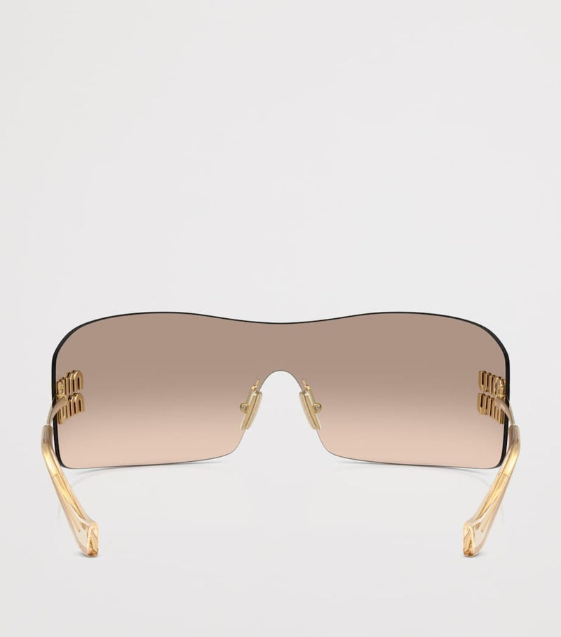 Lunettes de soleil bouclier sans monture Miu Miu avec branches en métal (marque britannique)