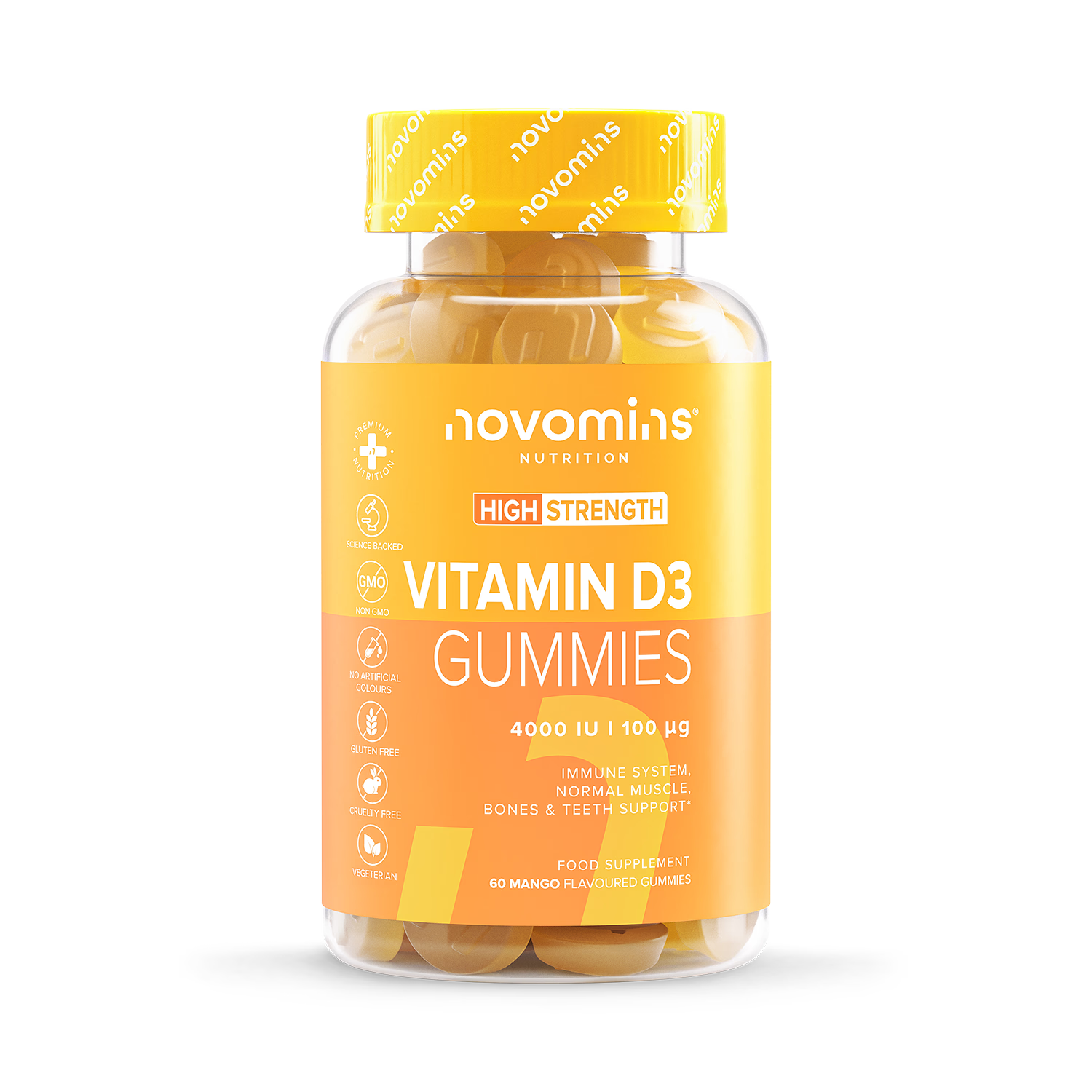 Novomins Vitamin D3 4000IU Mango Gummies 60, imported from the UK
