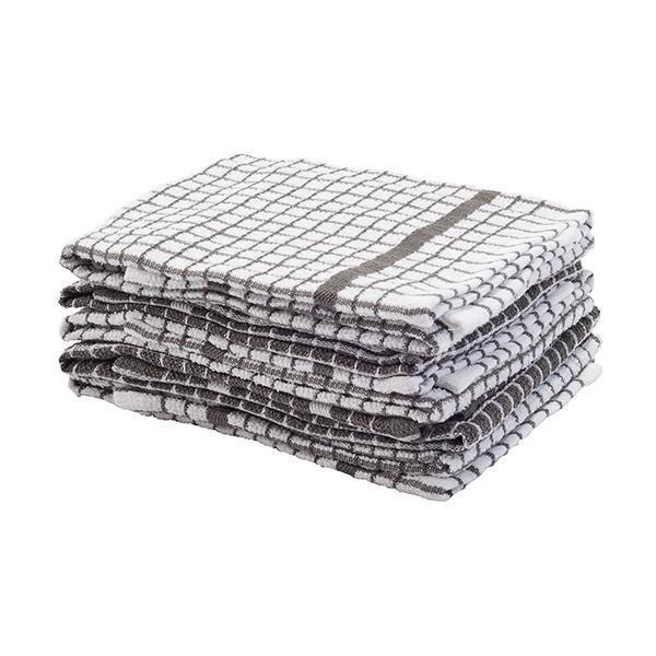 Sainsbury's Home Small Check Terry Tea Towels Charcoal 5pk