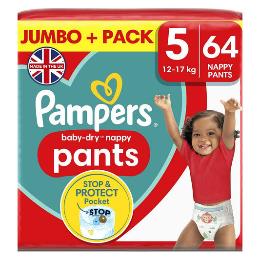 Pampers Baby-Dry Nappy Pants Size 5, 64 Nappies, 12kg - 17kg, Jumbo+ Pack GOODS Boots   