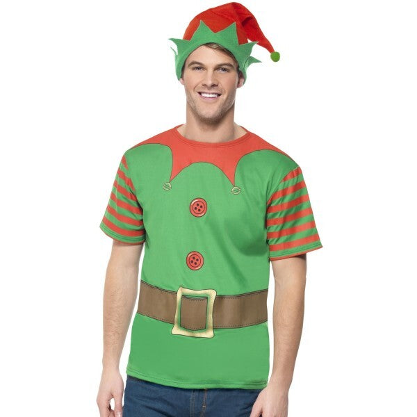 Smiffys Elf Instant Kit green t-shirt and hat - British product