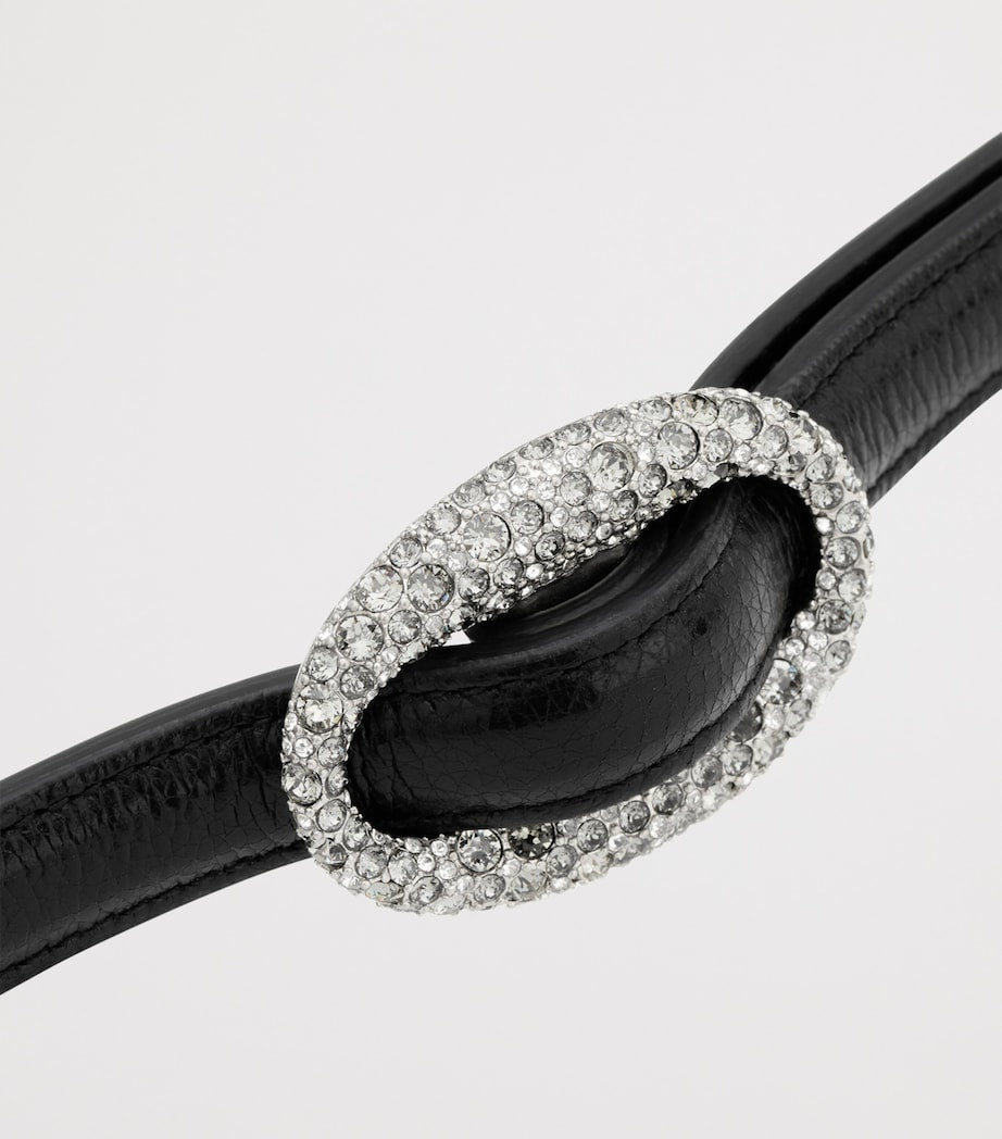 Saint Laurent leather oval belt with crystal buckle - British product