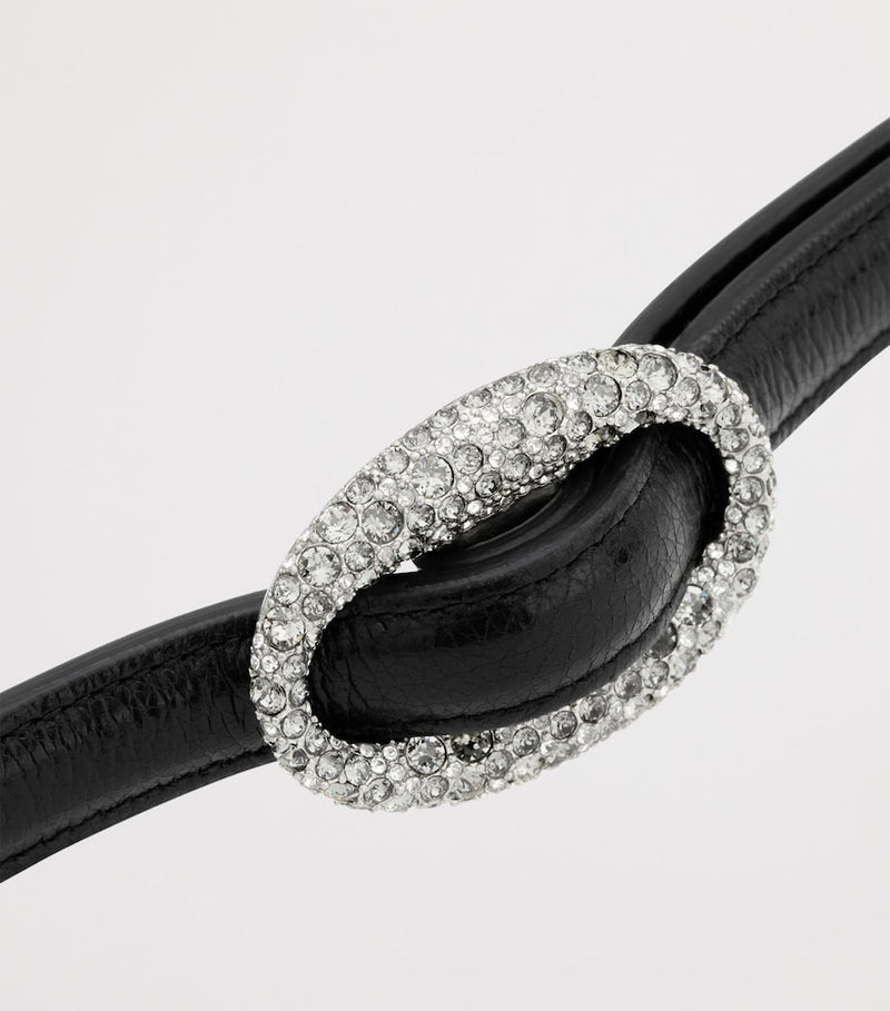 Saint Laurent leather oval belt with crystal buckle - British product
