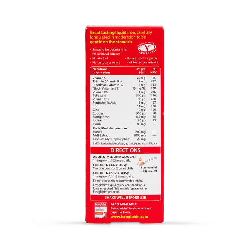 Vitabiotics Feroglobin liquid iron supplement 200ml (British brand)