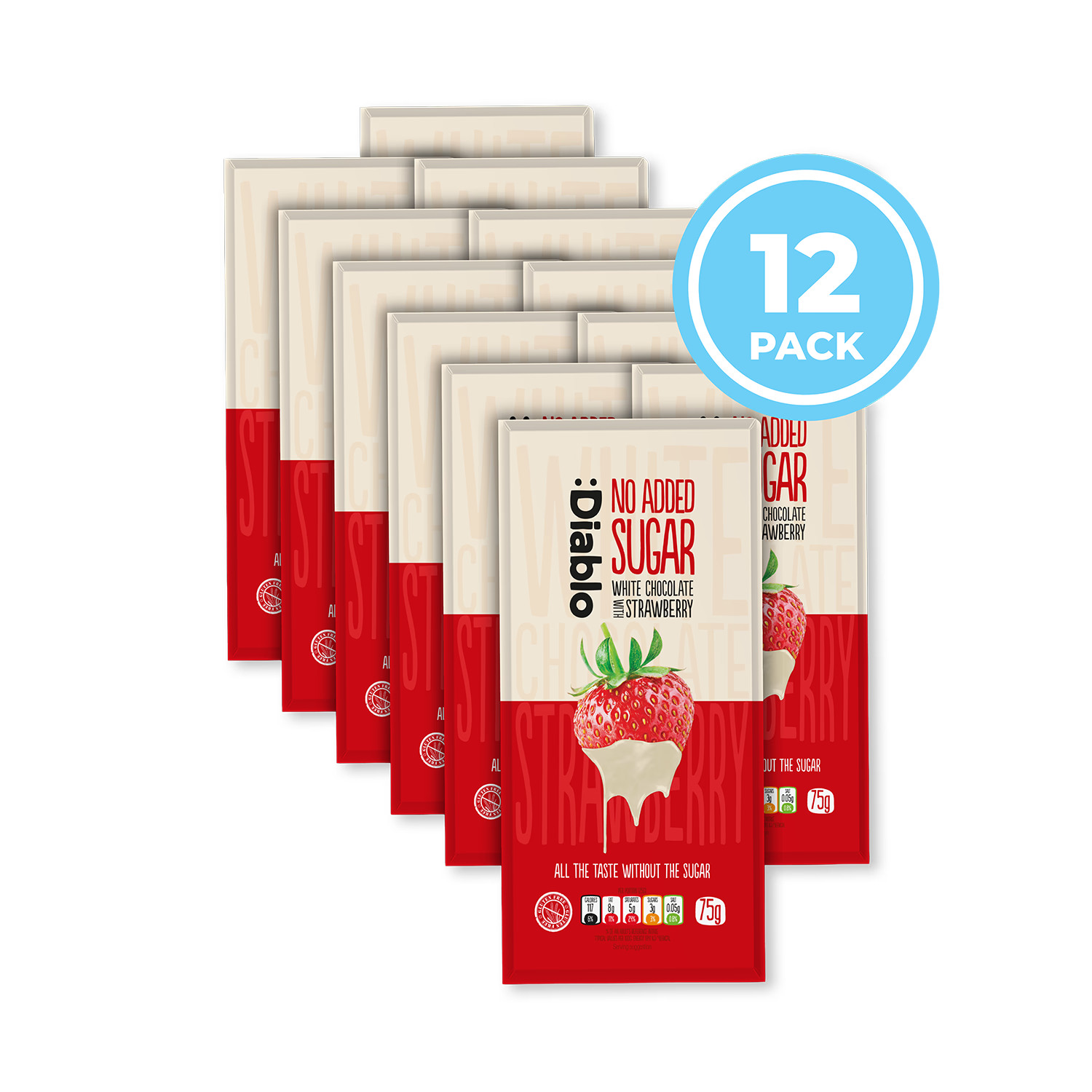 Diablo no added sugar white chocolate strawberry bar 75g pack (British brand)