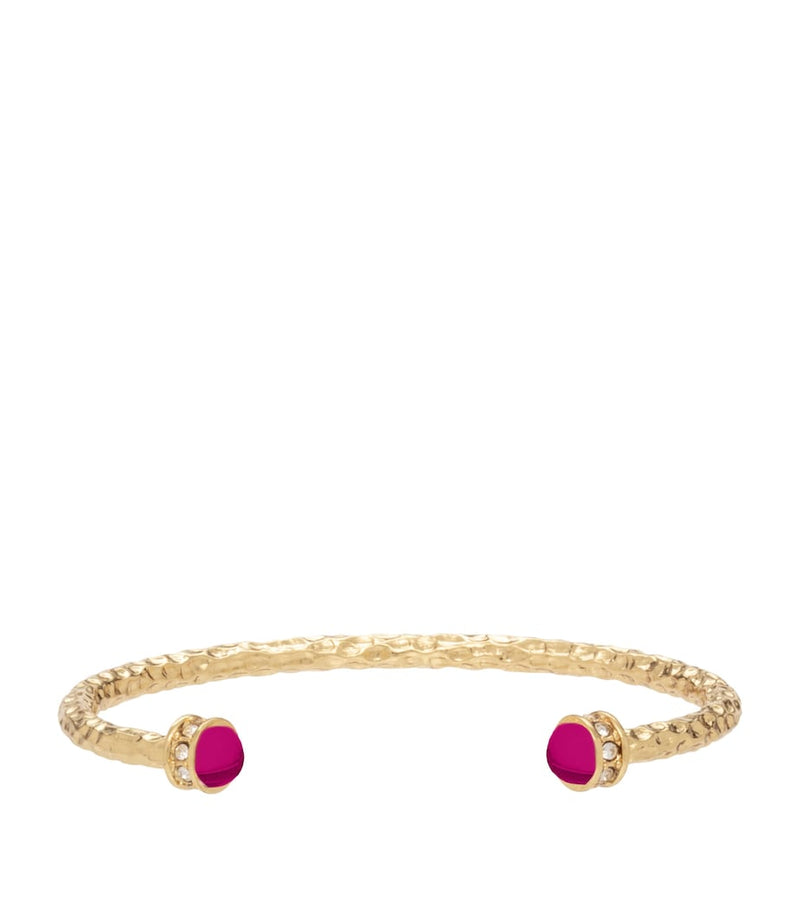 Halcyon Days gold-plated open bangle with pink enamel, UK version