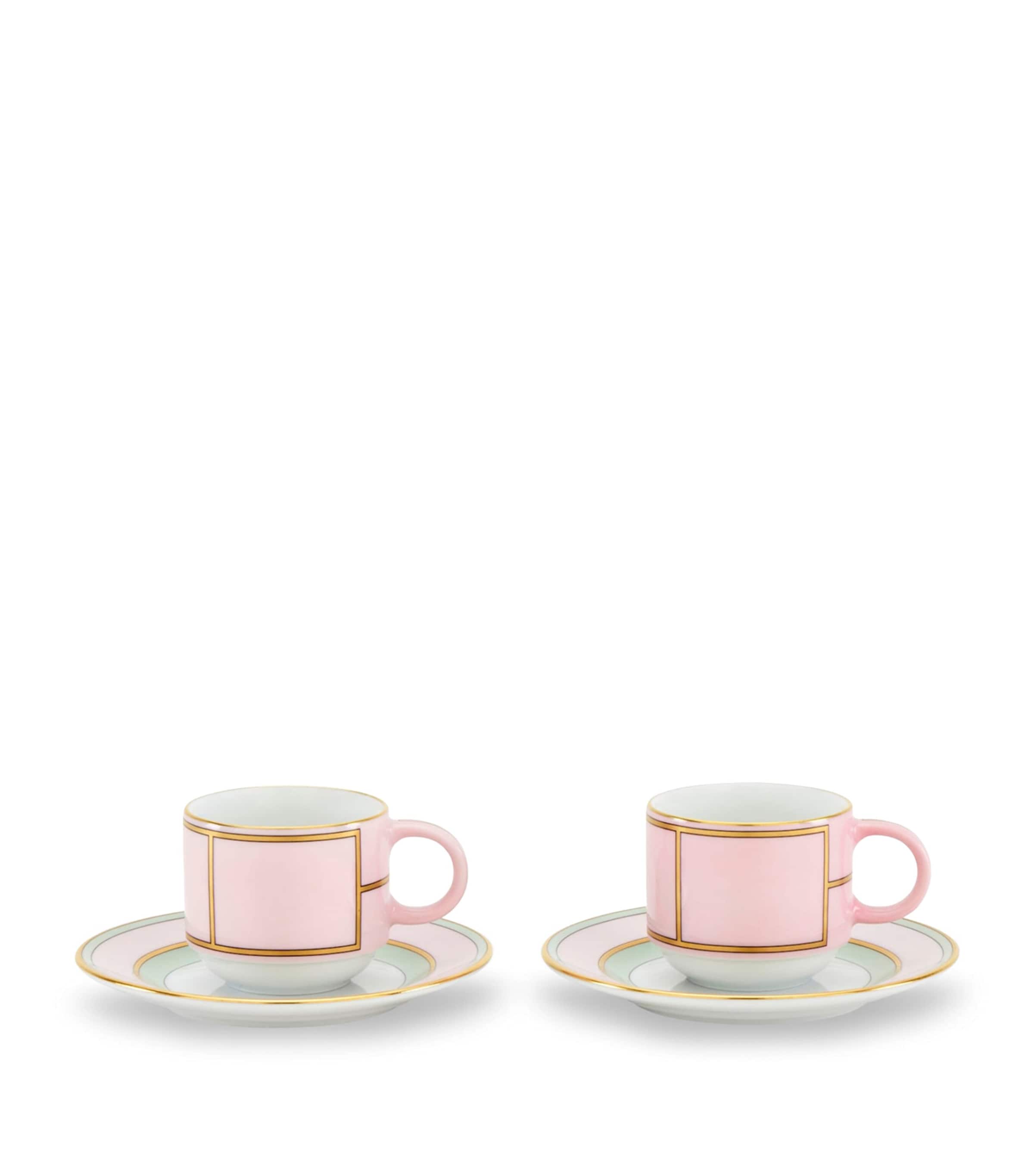 GINORI 1735 Colonna Diva Rosa coffee cup and saucer set of 2, UK version