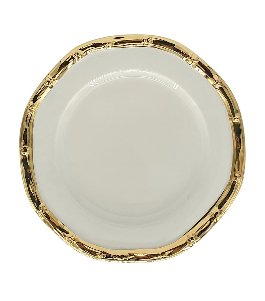 Les-Ottomans ceramic bamboo dinner plate with gold embossed trim, 27cm diameter, UK version