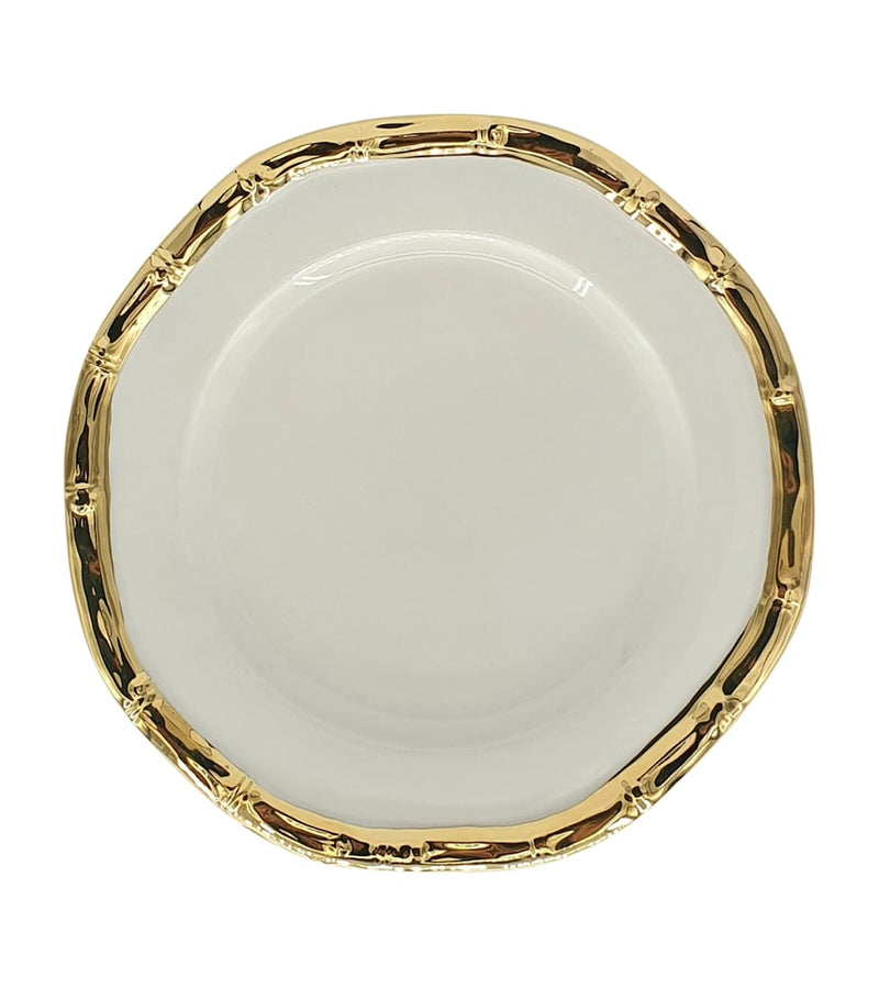 Les-Ottomans ceramic bamboo dinner plate with gold embossed trim, 27cm diameter, UK version