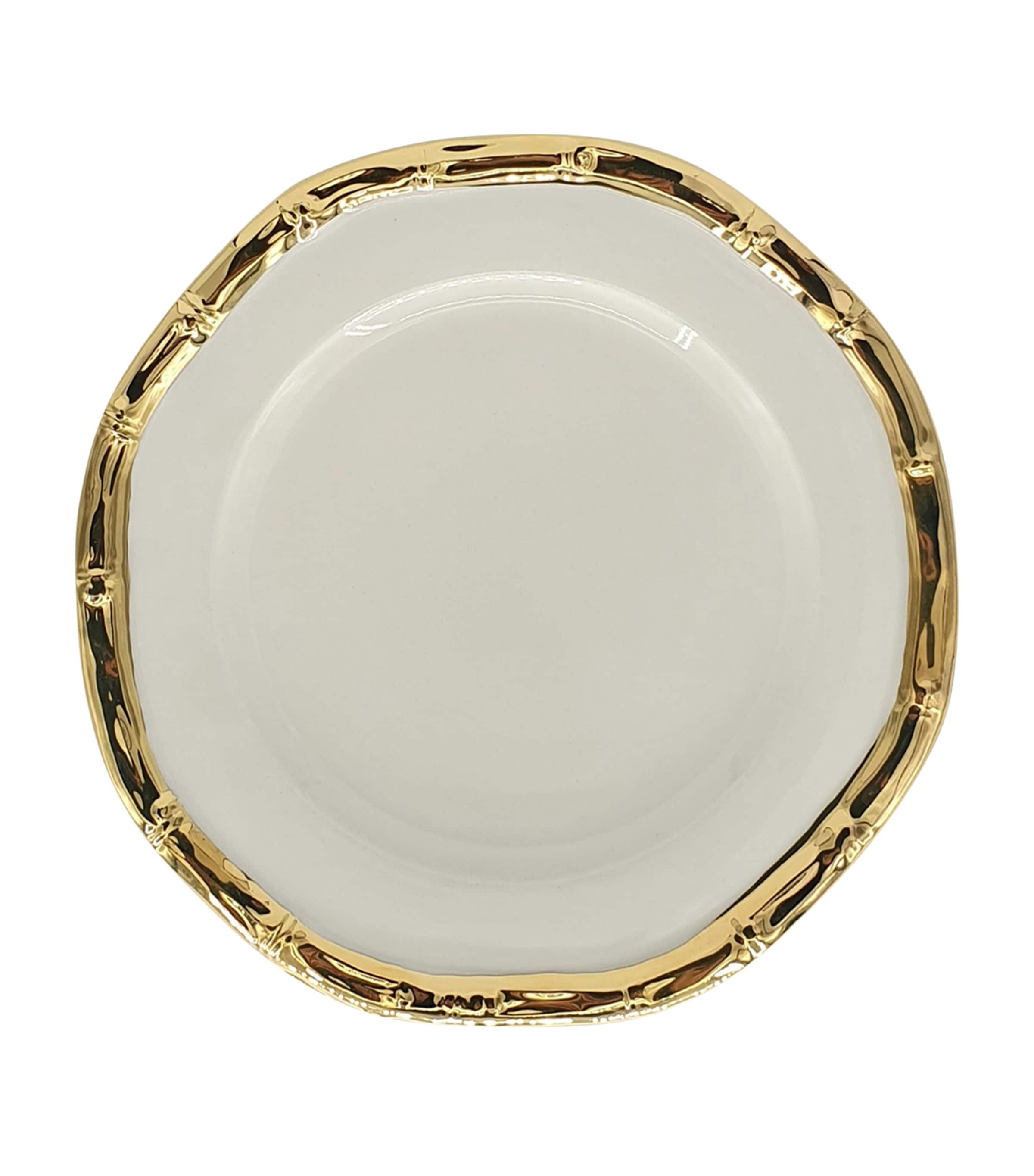 Les-Ottomans ceramic bamboo dinner plate with gold embossed trim, 27cm diameter, UK version