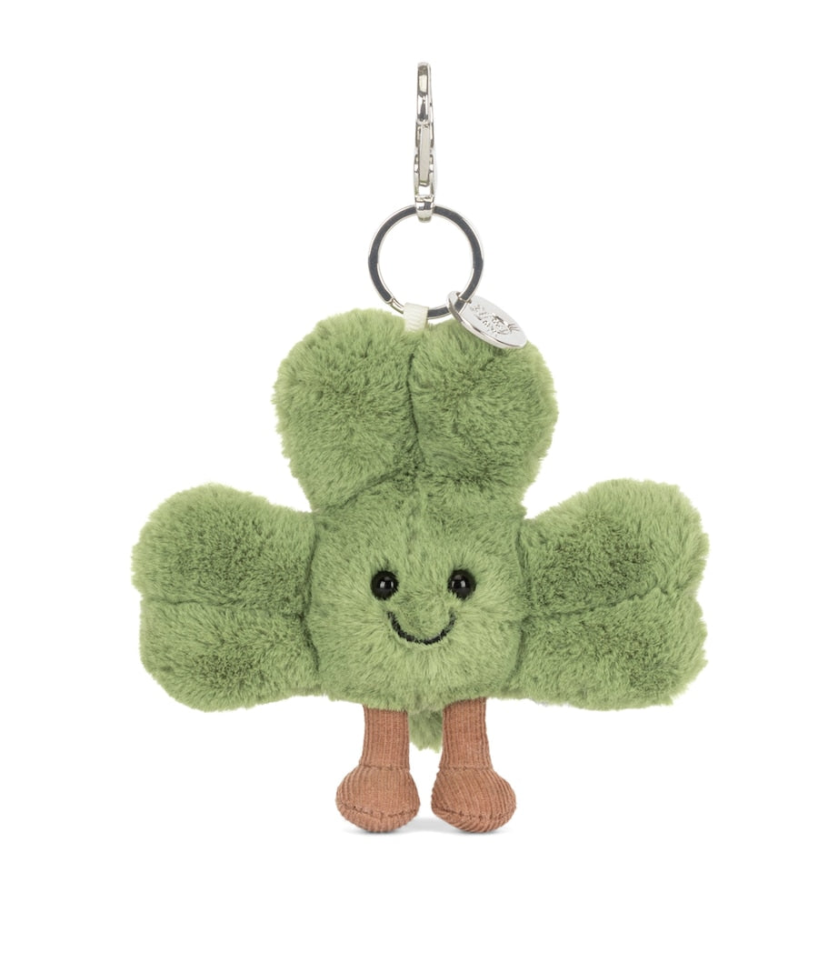 Jellycat shamrock bag charm with ultra-plush material and corduroy boots, UK version