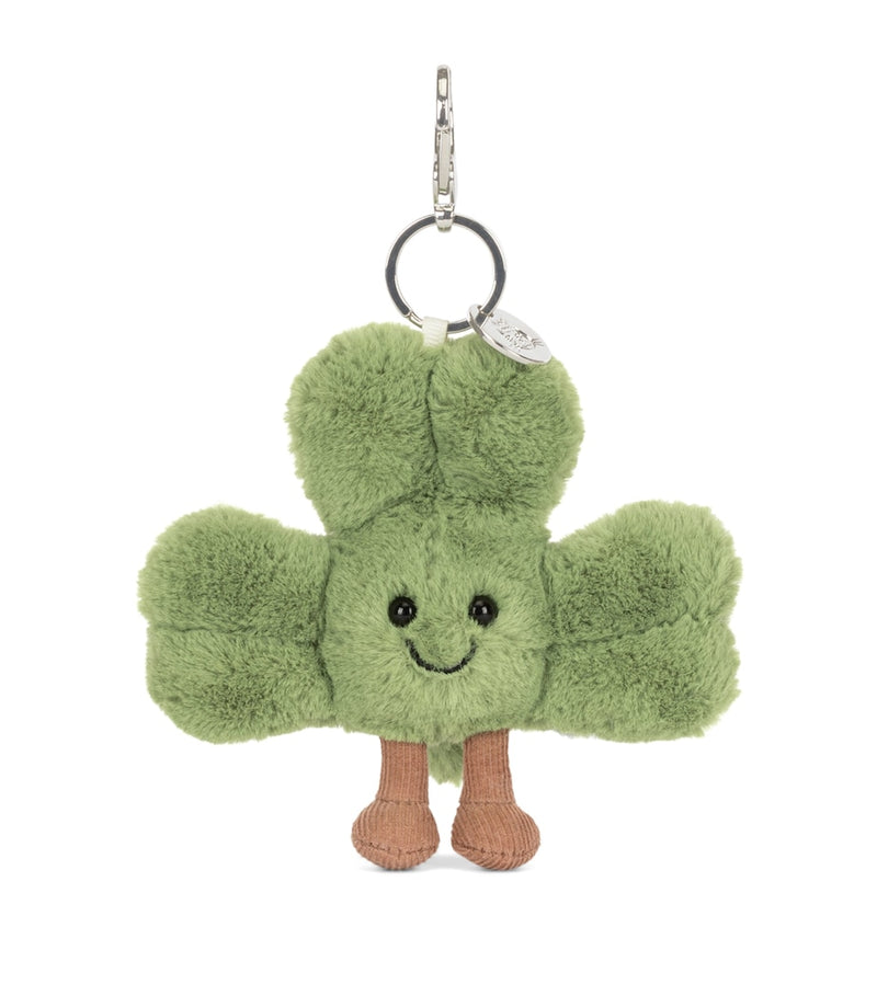 Jellycat shamrock bag charm with ultra-plush material and corduroy boots, UK version