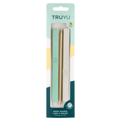 Truyu 10 emery boards with cuticle stick dual sided medium fine (British brand)