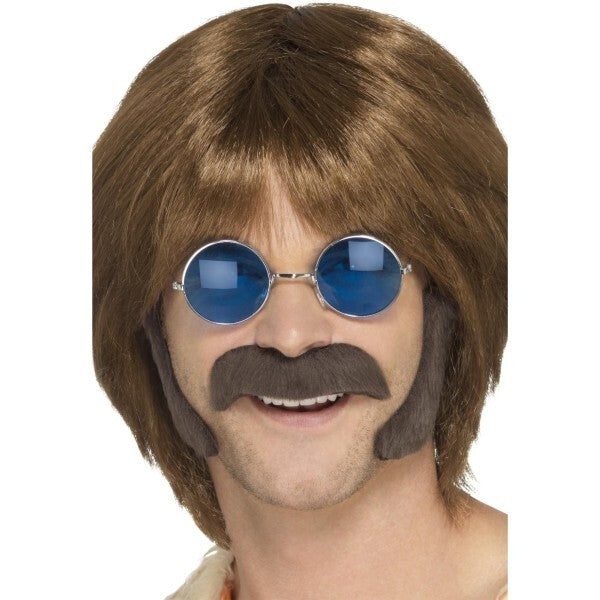 Smiffys hippie disguise set brown sideburns moustache - British product