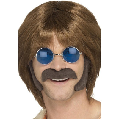 Superdrug Smiffys Hippie Disguise Set, Brown with Porkchop Sideburns and Moustache- Buy online at McGrocer