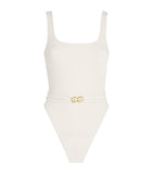 Plunge Neck Swimsuit with All-Over Print in Nylon and Elastane