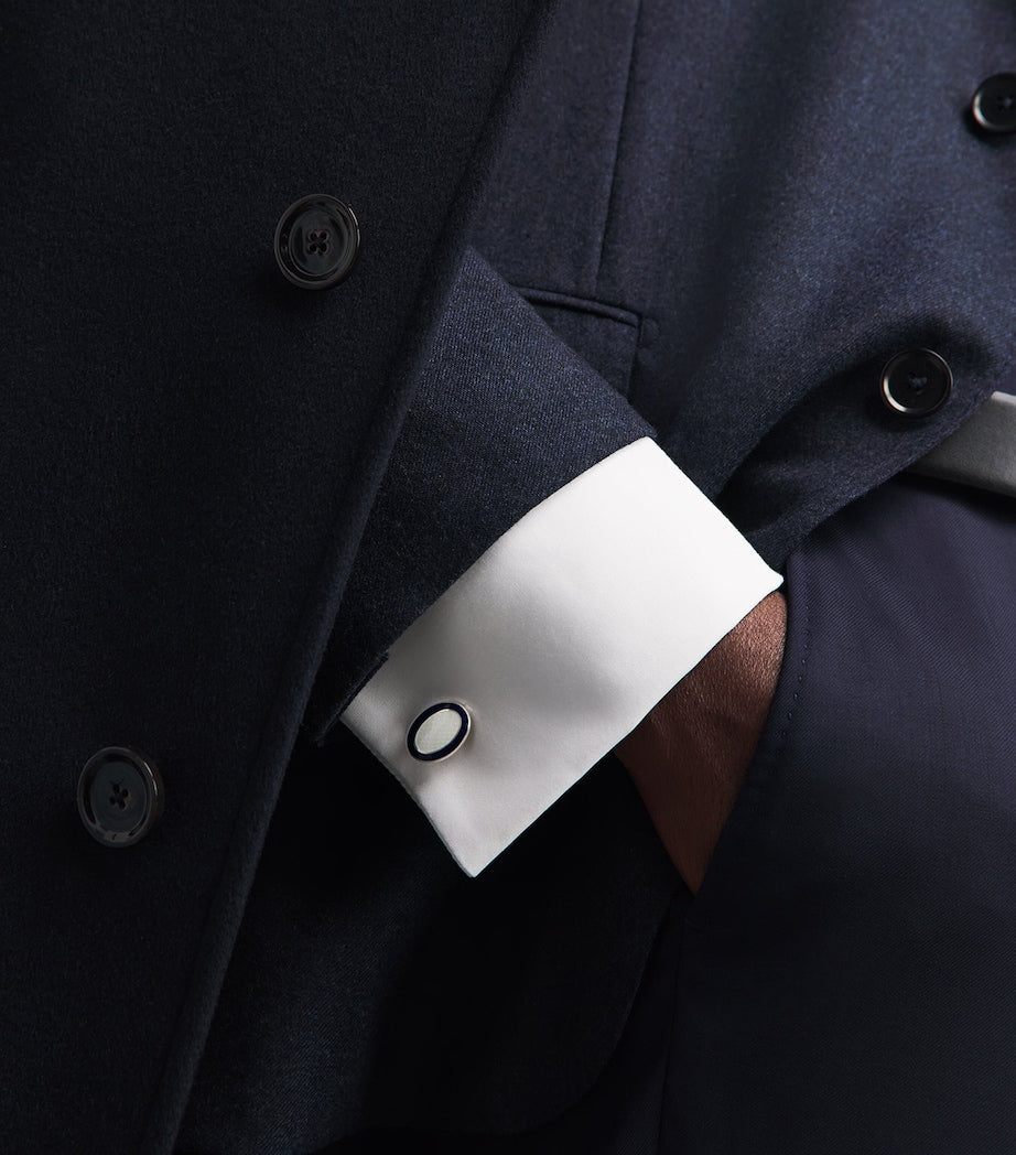 Deakin & Francis Manschettenknöpfe aus Sterlingsilber und Emaille mit ovalem Design – Britisches Produkt