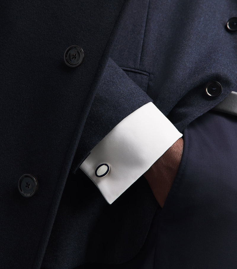 Deakin & Francis Manschettenknöpfe aus Sterlingsilber und Emaille mit ovalem Design – Britisches Produkt
