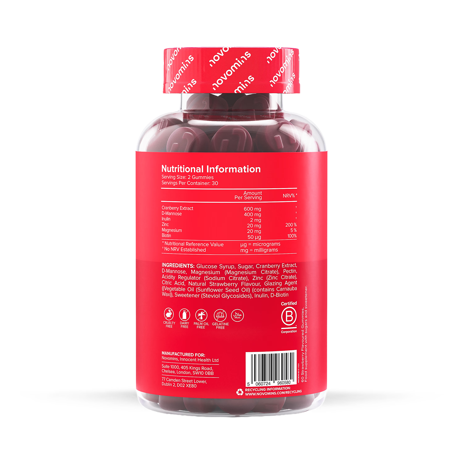 Novomins Cranberry D-Mannose gummies 60 count (British brand)
