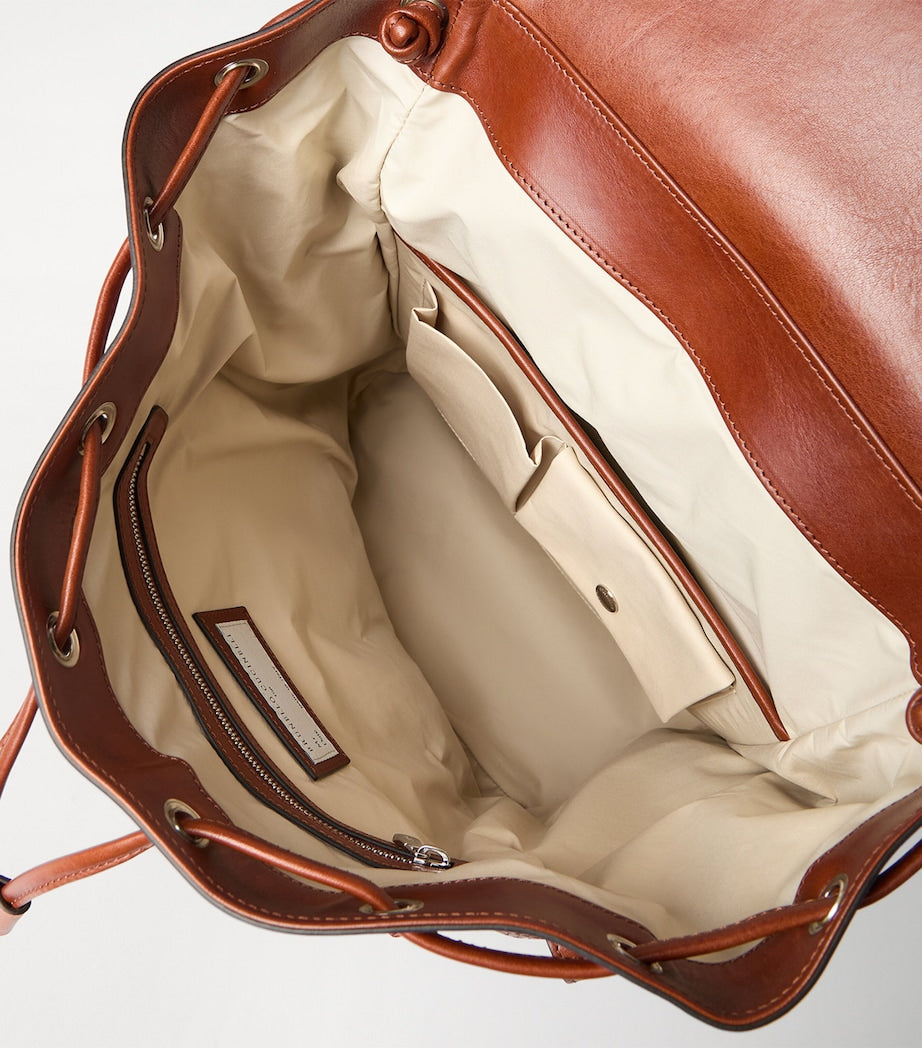 Brunello Cucinelli leather woven backpack with gold hardware - British product