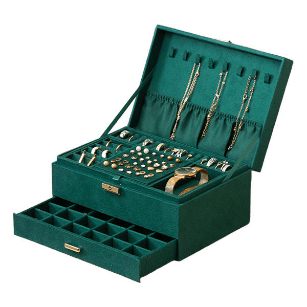 Livingandhome velvet jewellery box dark green - British product