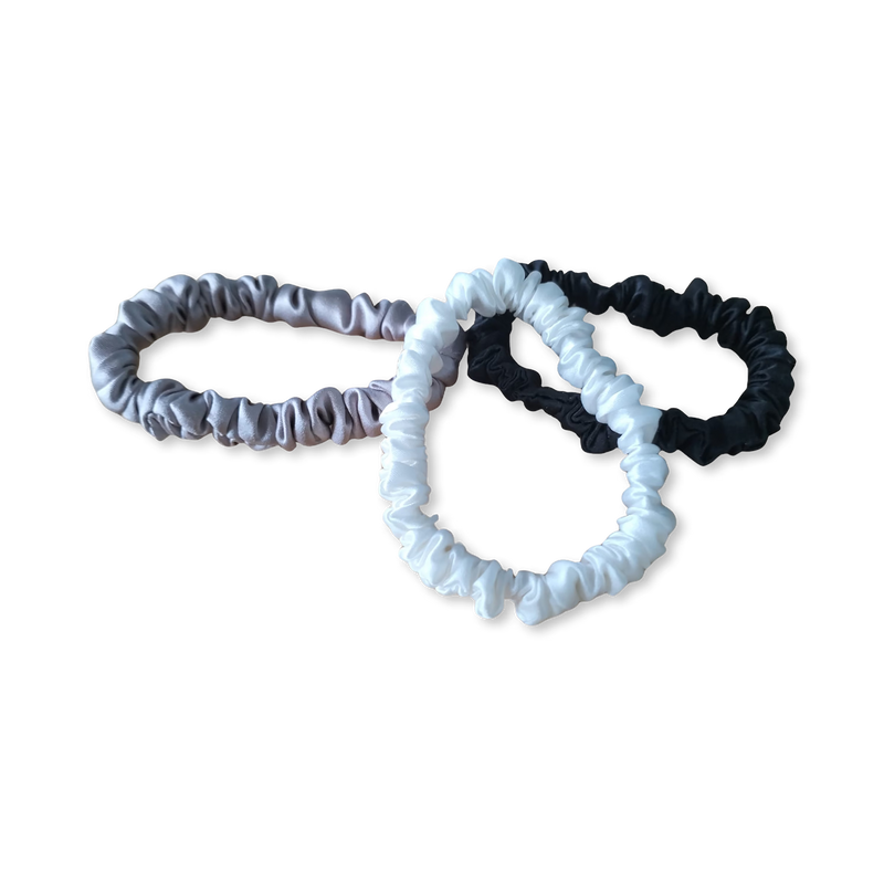 White Lotus Beauty mulberry silk scrunchies 3-pack, UK version