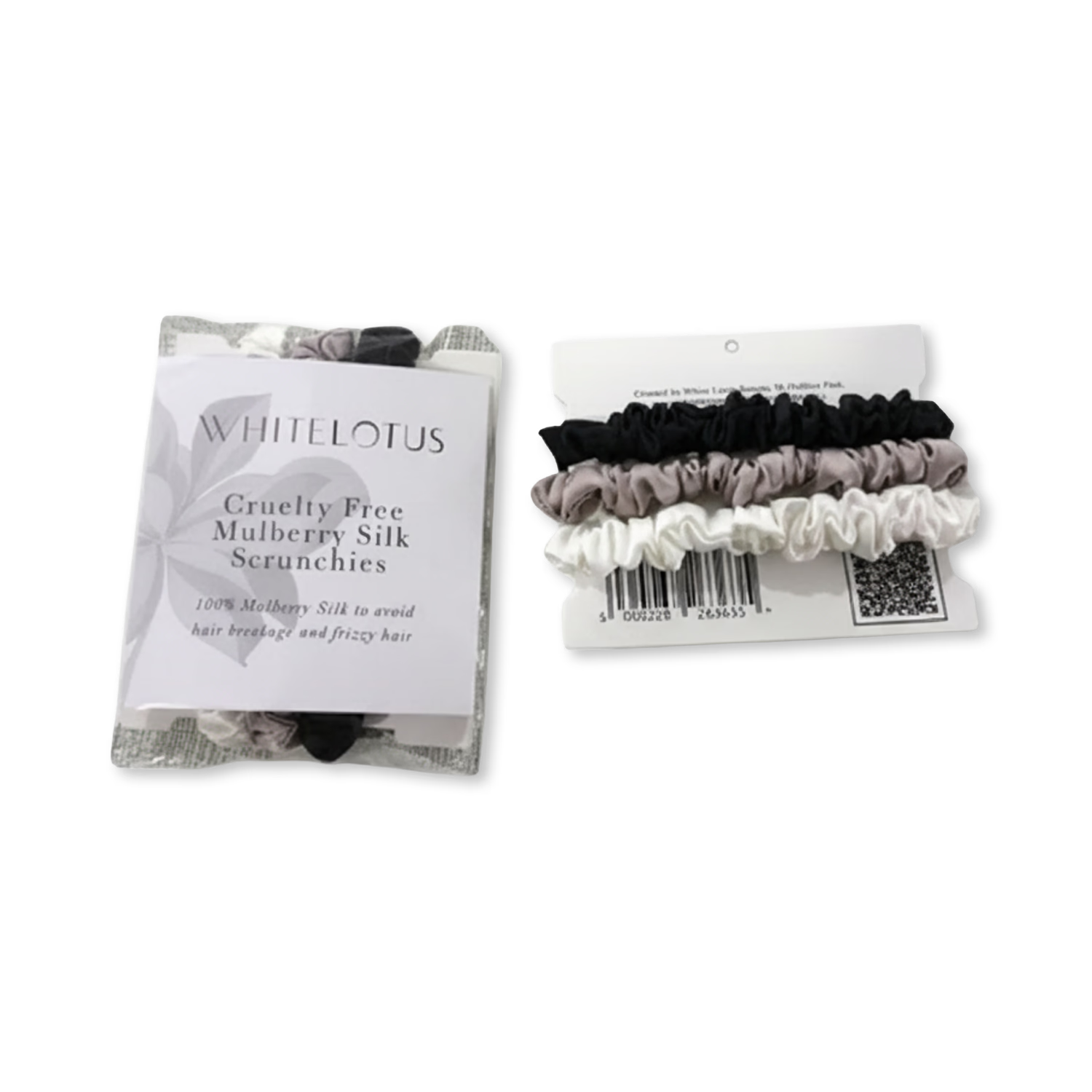 White Lotus Beauty mulberry silk scrunchies 3-pack, UK version