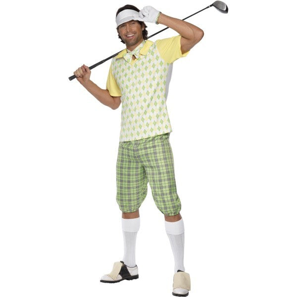 Smiffys green Gone Golfing costume with visor and bow tie, UK version