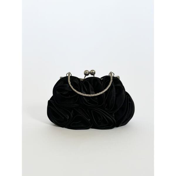 3D Rose clutch bag in black with chain strap (British brand)