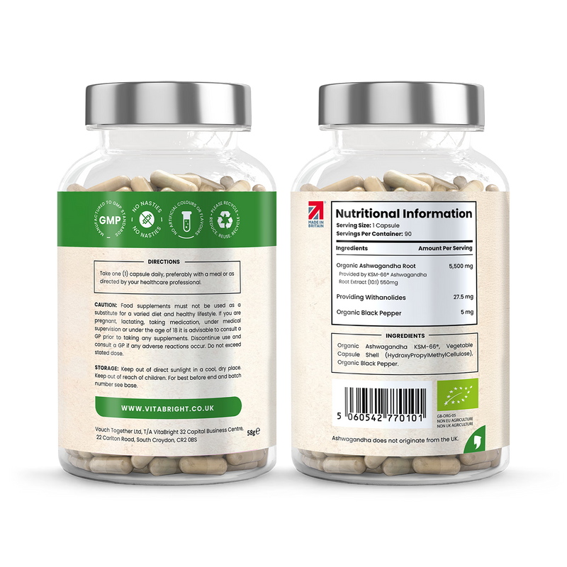 VitaBright Ashwagandha KSM-66 supplement 90 capsules - British product