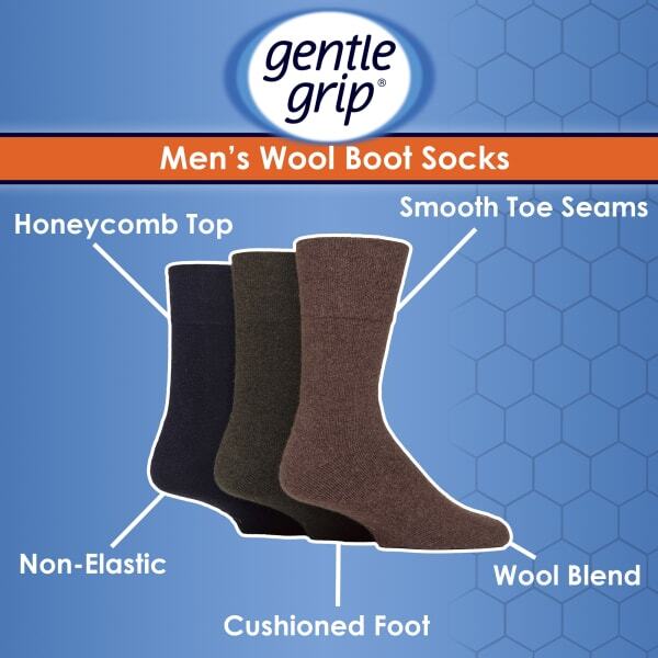 Gentle Grip men's wool boot socks 3 pack (British brand)