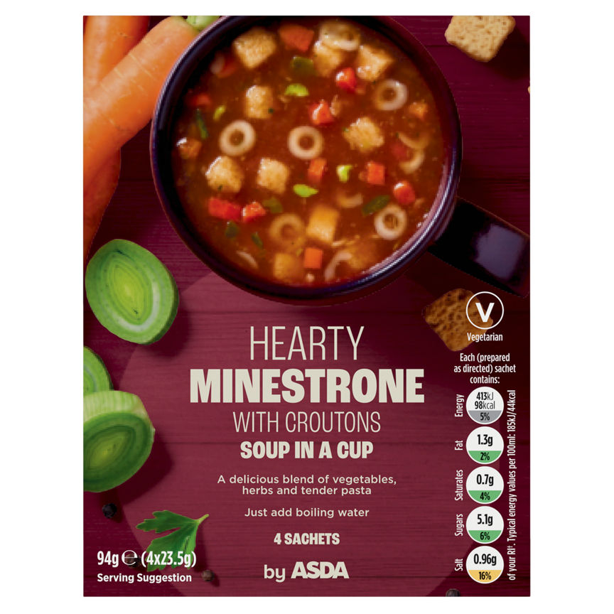 ASDA Hearty Minestrone with Croutons Soup in a Cup 4x23.5g (94g) GOODS ASDA   