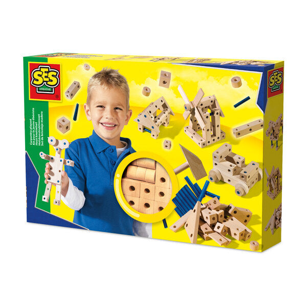 SES Creative carpentry playset with wooden hammer and pegs, UK version
