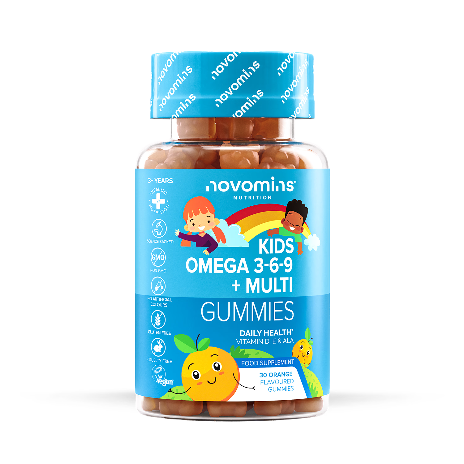 Novomins Kids Omega 3-6-9 gummies orange flavoured 30 count - British product