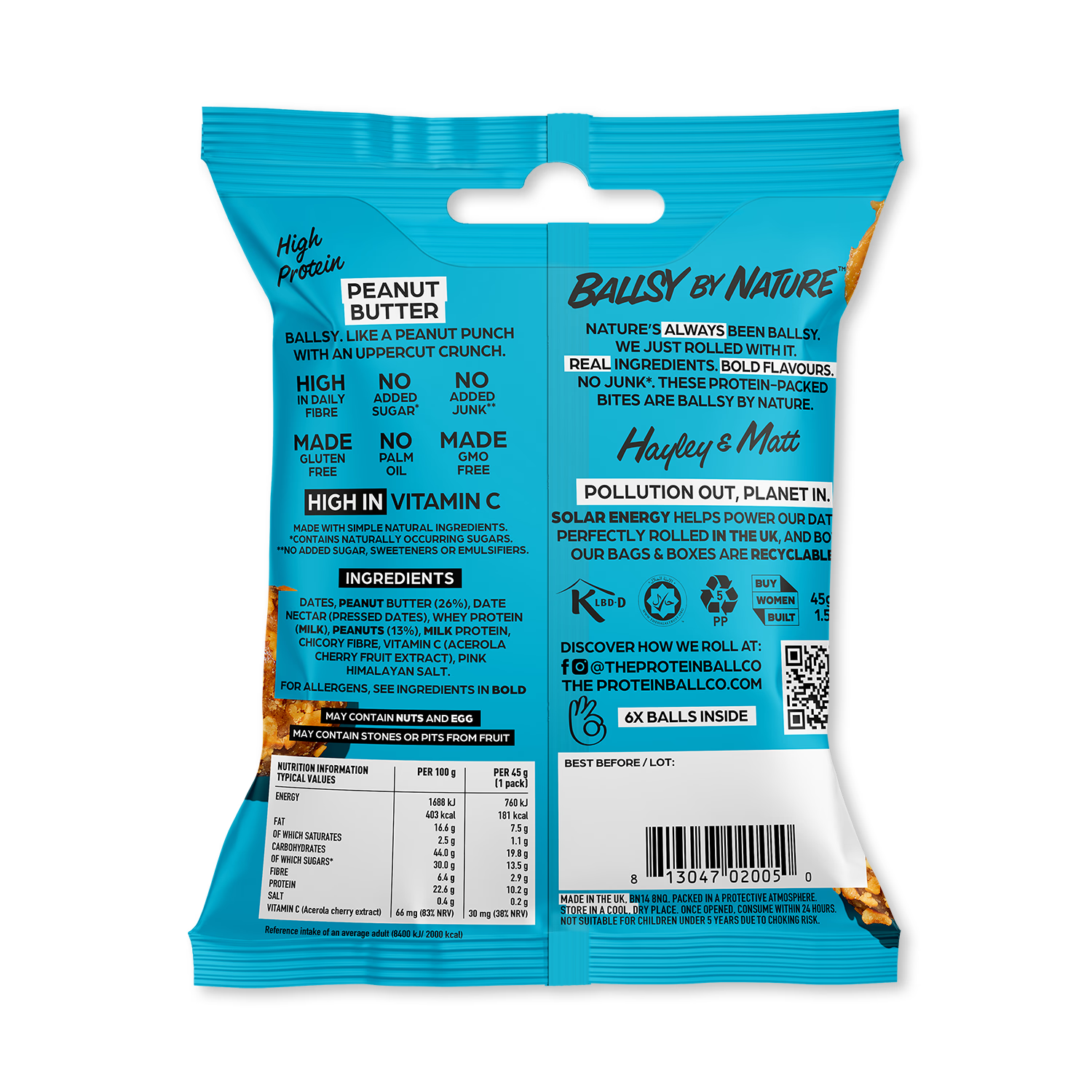 Ballsy high protein peanut butter balls case 10 x 45g UK version