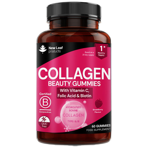 New Leaf strawberry collagen gummies 60 count, imported from the UK