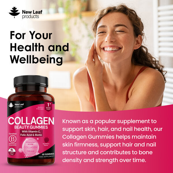 New Leaf strawberry collagen gummies 60 count, imported from the UK