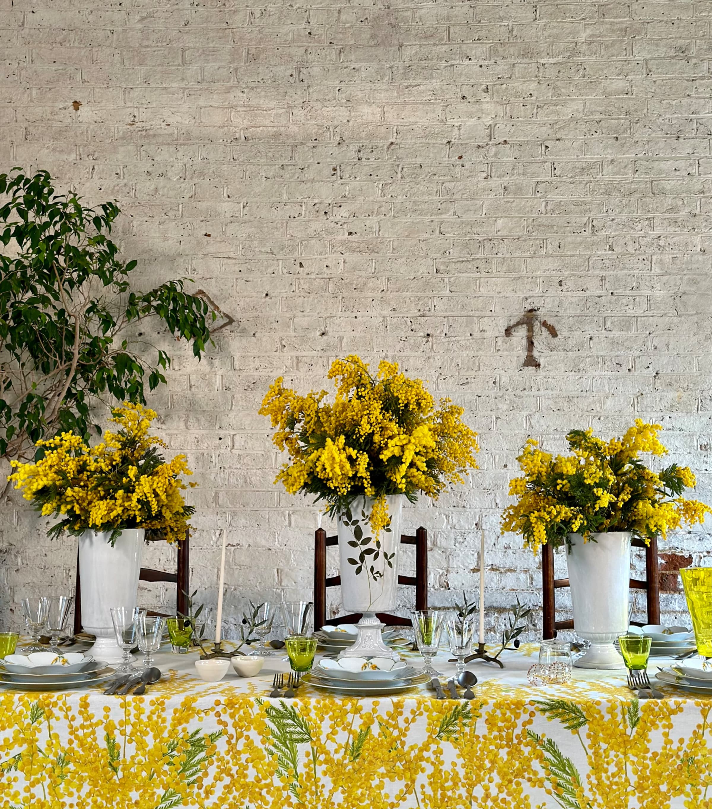 Summerill & Bishop linen Mimosa tablecloth 165cm x 380cm (British brand)