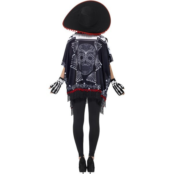 Smiffys Day of the Dead Bandit Costume with poncho, sombrero, gloves (British brand)