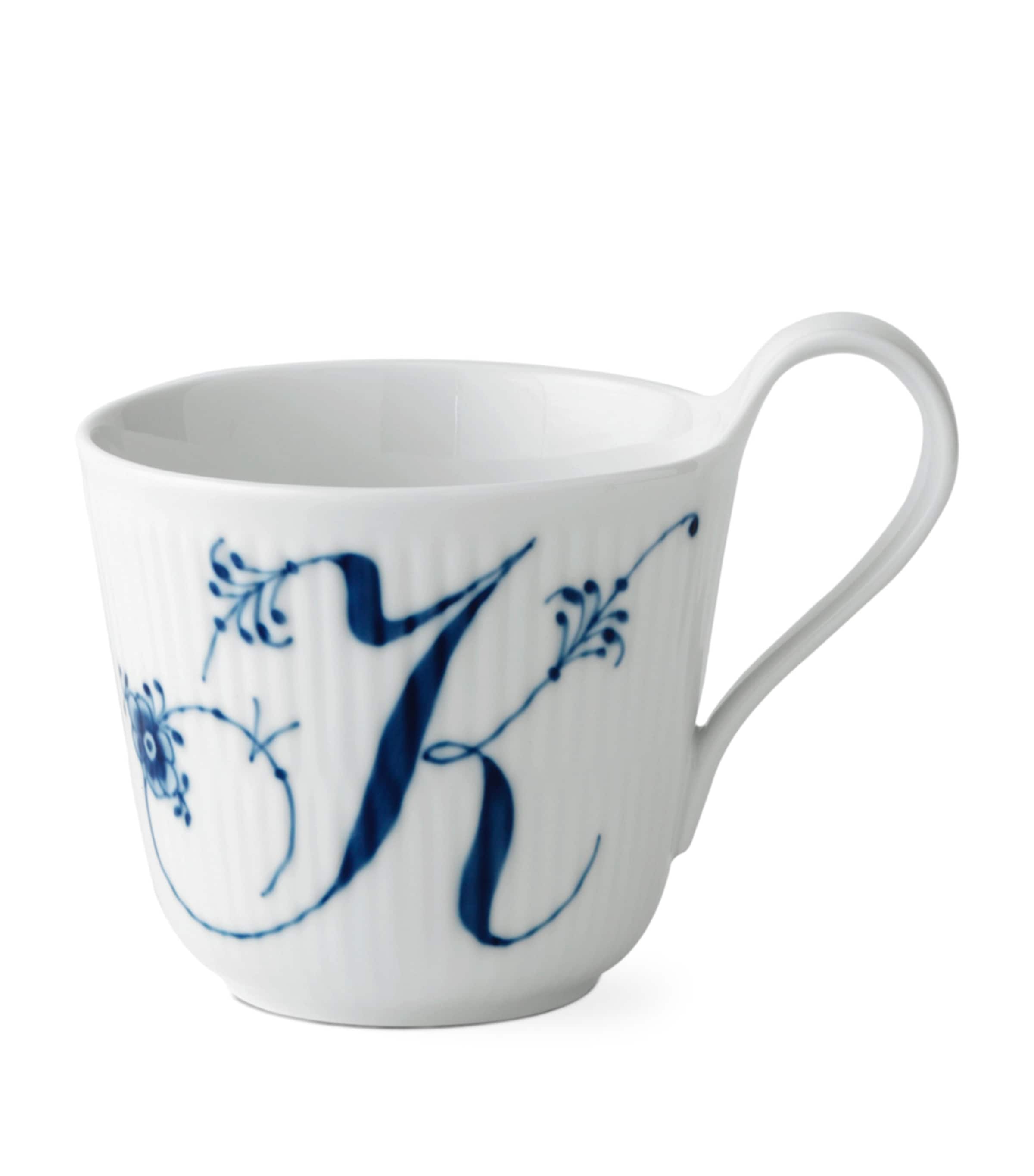 Royal Copenhagen porcelain fluted alphabet mug, imported from the UK
