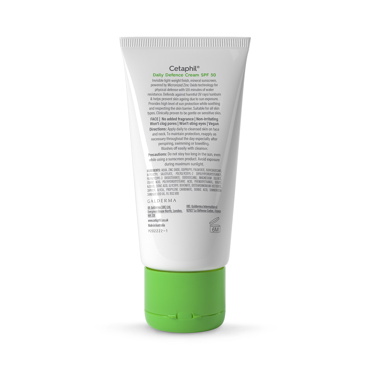 Cetaphil Daily Defence Cream SPF 50+ mineral sunscreen 50g, imported from the UK