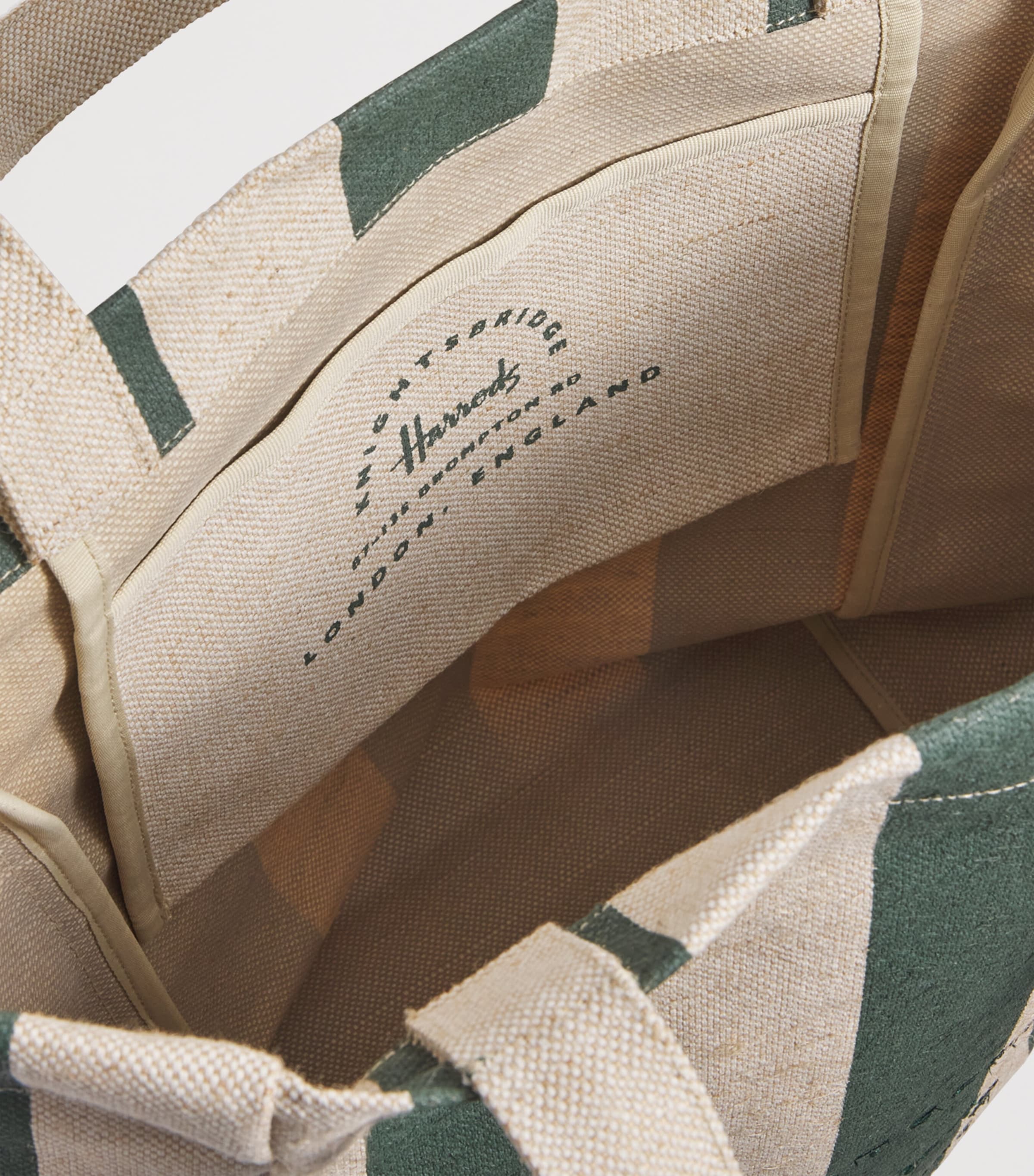Harrods jute striped logo shopper tote bag - British product