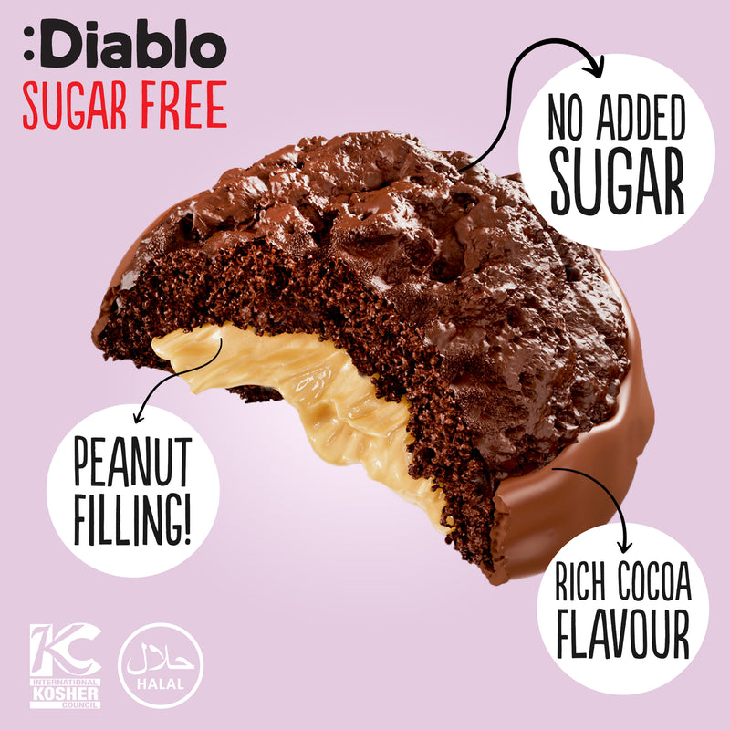 Diablo cocoa cookies peanut filling half coated milk chocolate 110g, UK version