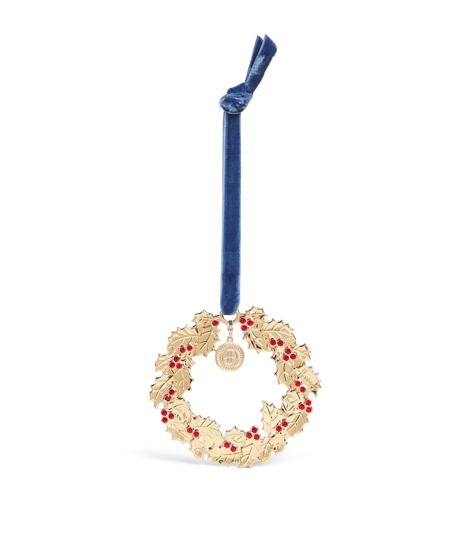 Harrods metal holly wreath Christmas tree decoration with glass berries, UK version