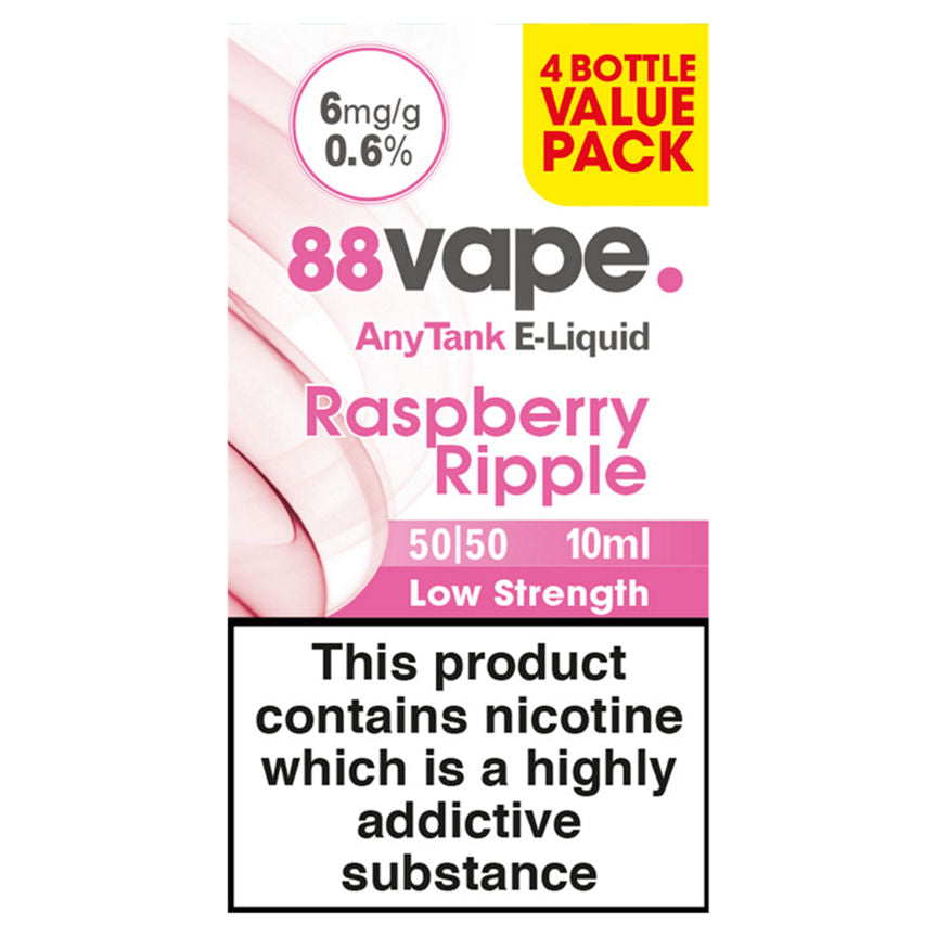 88Vape AnyTank E-Liquid 6mg Raspberry Ripple 10ml 4 Pack