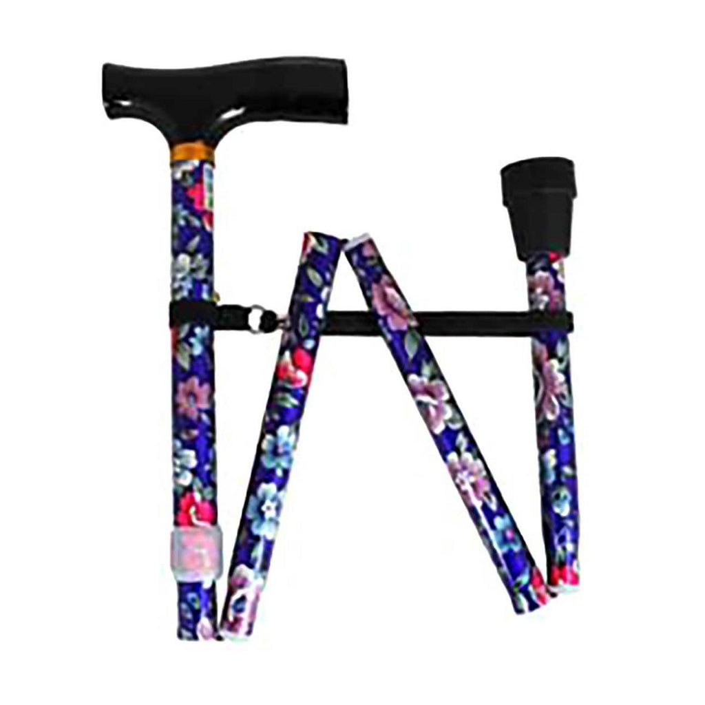 NRS Folding Walking Stick Blue Floral