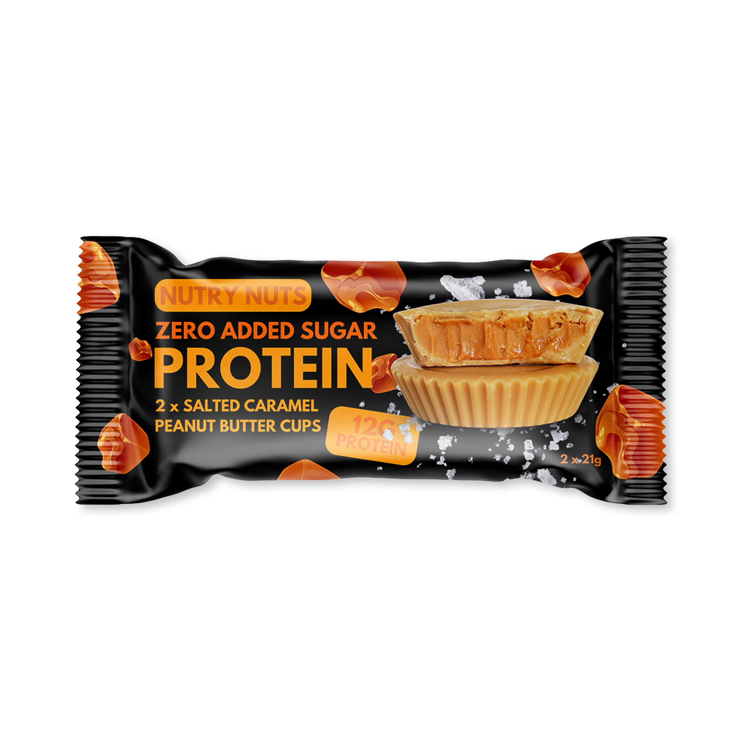 Nutry Nuts salted caramel protein cups 12 pack, imported from the UK