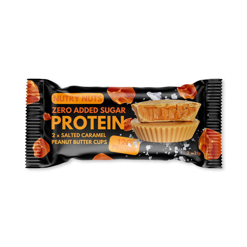 Nutry Nuts salted caramel protein cups 12 pack, imported from the UK