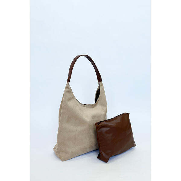 SVNX suede hobo shoulder bag in beige - British product